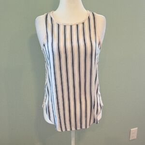 LOFT White With Black And Blue Sleeveless Tank Top Women's Size Medium